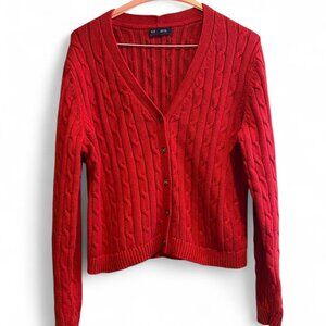 Red Gap Cotton Cable Knit Cardigan Size Medium